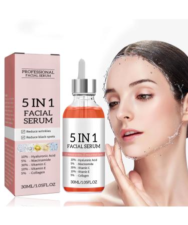 Vitamin C Face Serum 5 In 1 Anti Aging Serum With Vitamin C Vitamin E Hyaluronic Acid Collagen and Nicotinamide Vitamin C Serum For Facial Moisturizing Firming Skin And Even Skin Tone 30ml