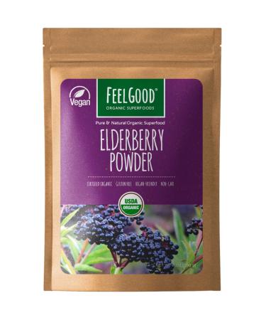 Feelgood Superfoods Organic Elderberry Powder Vegan Non-GMO Antioxidant Immune Booster for Tea and Syrup from Pure Dried Organic Elderberries 7 oz