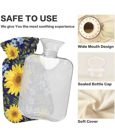 Hot Water Bottles with Sunflower Cover | 2L Pain Relief & Cramps | Navy Background Heating Bag - Buy Online on GoSupps.com