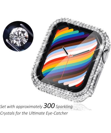 Surace Bling Apple Watch Case 44mm with Screen Protector - 300 Crystal Diamond Tempered Glass Cover for Apple Watch Series 6/5/4/3/2/1 - Silver - Buy Online on GoSupps.com