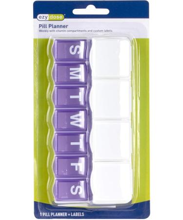 EZY DOSE Weekly Pill Case - 7-Day Medicine Planner & Vitamin Organizer | BPA Free Custom Lids for Easy Labeling International Shipping Available - Buy Online on GoSupps.com