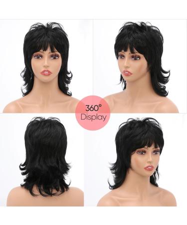 Bestung Short Black 80s Mullet Wig with Bangs - 12 inch Synthetic Hair for Daily & Party Wear - Women's Costume Cosplay Wig (Black) - Buy Online on GoSupps.com