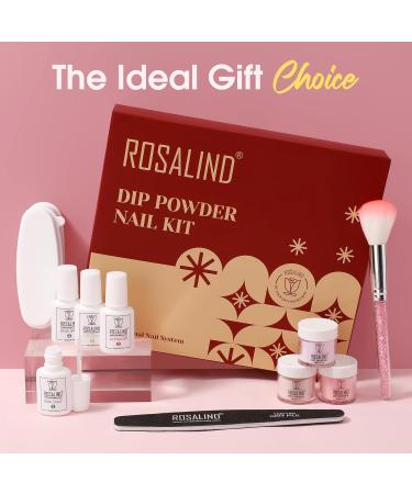 ROSALIND 13PCS Dip Powder Nail Kit - Pink Nude & Brown Glitter | Complete Starter Set with Top Coat Base Coat & Accessories for Stunning Nails - Buy Online on GoSupps.com