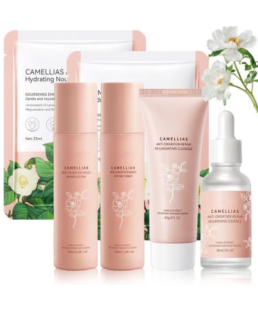 Facial Skin Care Sets Camellia Skin Care Set Hydrating Facial Kit For Women Skin Care Routine Kit:Toner Serum Lotion Cleanser Mask Beauty Products Skincare Kit For Teen Girls Moisturize