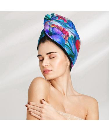 Hair Towel Wrap - Quick Drying Towel Turban with Button | Bright Flowers Design for Effortless Hair Drying - Buy Online on GoSupps.com