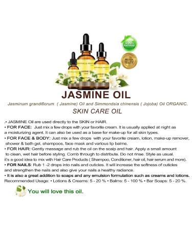 JASMINE OIL 100% Natural Cold Pressed Carrier Oil (NOT ESSENTIAL OIL) 1 Fl.oz.- 30 ml. for Face Skin Body Hair and Nail Care Anti - aging Face Beauty Oil by Botanical Beauty - Buy Online on GoSupps.com