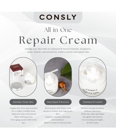 CONSLY Black Snail All-In-One Repair Cream | Regenerating Moisturizer | Reduces Wrinkles | Improves Texture | Deeply Hydrating | For All Skin Types | 70ml - Buy Online on GoSupps.com