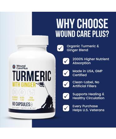 Wound Care Plus Turmeric & Ginger Supplement with Curcumin & Gingerol Supports Healthy Inflammation Response & Antioxidant Protection 60 Capsules Non-GMO, Gluten-Free, Keto Friendly - Buy Online on GoSupps.com