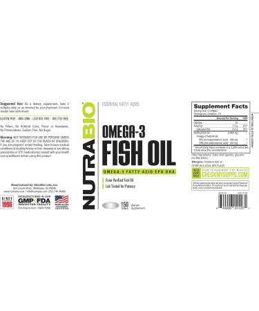 NutraBio Omega 3 Fish Oil Supplements 2 000mg 150 Softgels - EPA DHA Omega 3 Fatty Acid Supplement to Help Support a Healthy Heart 150 Count (Pack of 1) - Buy Online on GoSupps.com