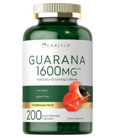 Carlyle Guarana Extract Capsules | 1600mg | 200 Count | Non-GMO Gluten Free Extract | Naturally Occurring Caffeine