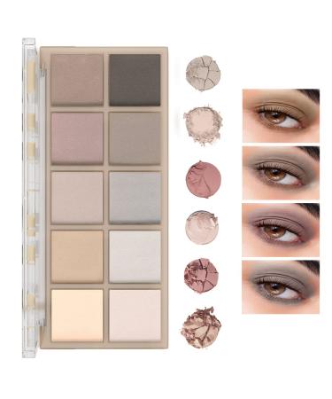 10 Colors Eyeshadow Palette Smooth Soft Eye Shadow Palette High Pigmented Long Lasting Waterproof Matte Black Grey Eyeshadow Blendable Easy to Use Neutral Nude Eye Makeup Palette for Women Girls