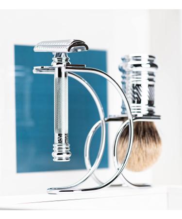 Merkur 3-Piece Razor Set - Razor 39 001 Shaving Brush & Stand | Bright Chrome | International Shipping Available - Buy Online on GoSupps.com