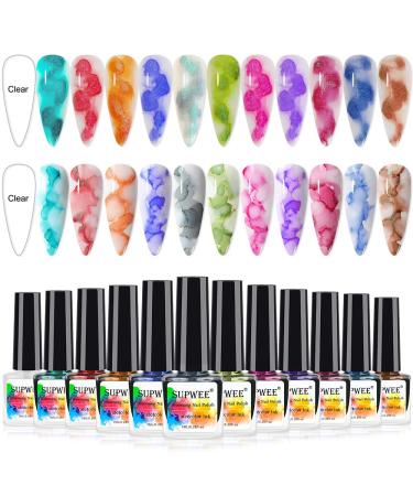 SUPWEE Blooming Gel Nail Polish Marble Nail Polish Watercolor Ink Gel Nail Polish Flower Nail Art Blossom Gel for Spreading Marble Effect Soak Off UV Gel Manicure 12 Colors 7ml(0.25fl oz) JSYYY0106 - Buy Online on GoSupps.com