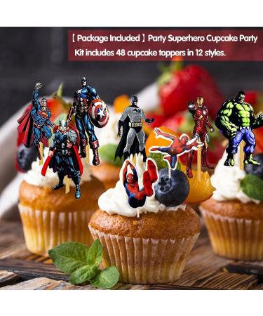 Superheld Cake Topper Set - 48 Avengers Cupcake Decorations for Kids Birthday Parties & Superhero Themes - Buy Online on GoSupps.com