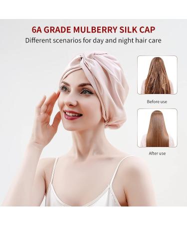 RunSure Silk Bonnet - 22 Momme Silk Sleep Cap for Women, Pink - Elastic Band for Straight, Curly, Frizzy Hair - Buy Online on GoSupps.com