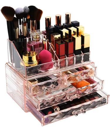 Pink Diamond Jewelry & Cosmetic Box with Brush Holder - Storage Display Cube with 4 Drawers - 2 Piece Set - Buy Online on GoSupps.com