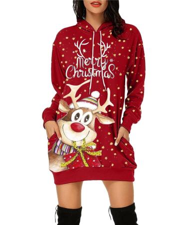 Buy Hanxiulin Elegant Christmas Dress for Women | Long-Sleeved Hoodie & Casual Sweater | Stylish Red Holiday Outfit for Autumn & Winter - Buy Online on GoSupps.com