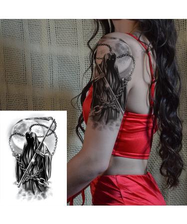 Oottati Waterproof Fake Tattoos - 2 Sheets Arm Leg Sticker, Old School Grim Reaper Design - Buy Online on GoSupps.com