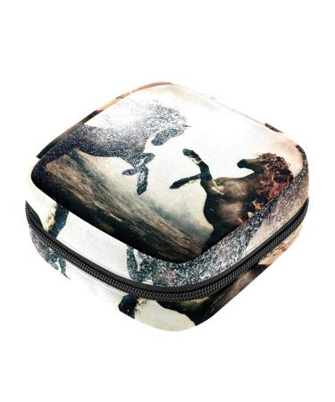 Menstrual Pad Bag with Zipper Ladies Napkin Bag Tampons Collection Pouch for Women and Girls (Cool Horse Animals)