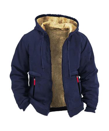 Hanxiulin plush jacket oversize warm lined fleecemantel sweatshirt men basic hooded jacket loose slim warm outdoor men trench coat jacket winter jacket marine xxl