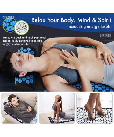 Acupressure Mat Generise Accupressure Body Mat and Pillow Set for Men & Women - Back Neck and Muscle Pain Relief - Includes Travel Bag with Adjustable Strap (Black with Blue Spikes) - Buy Online on GoSupps.com