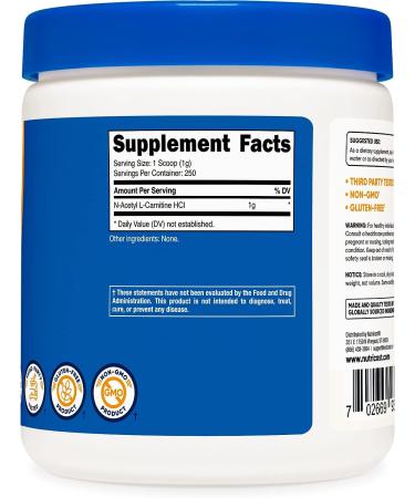 Nutricost Acetyl L-Carnitine (ALCAR) 250g Powder - 250 Servings, 1g Per Serving - Buy Online on GoSupps.com