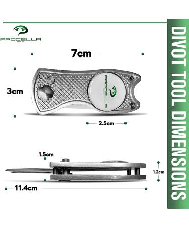 Procella Golf Divot Repair Tool with Ball Marker | Metal Switchblade Style | Multi-Tool for Men and Women - Silver - Buy Online on GoSupps.com