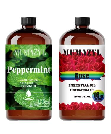 Peppermint Essential Oil and Rose Essential Oil 16 Fl Oz 480ML for Halloween Thanksgiving Day Christmas New Year's Day Gifts