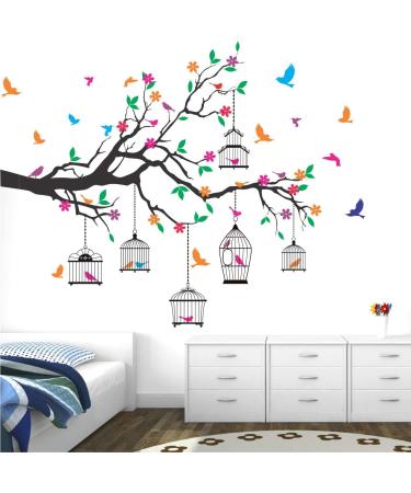Buy Blessfull Healing Nature Tree Wall Sticker - Colorful Birds Vinyl Art Deco - 130cm x 110cm - International Shipping - Buy Online on GoSupps.com