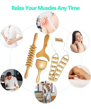 4 Pcs Wood Therapy Massage Tools for Body Shaping & Lymphatic Drainage - Maderoterapia Kit | Anti-Cellulite & Body Sculpting Set - Buy Online on GoSupps.com