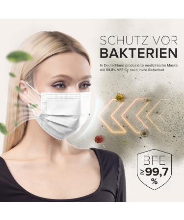 50-Piece Disposable Face Masks Made in Germany | CE Certified | Triple Layer Filtration | Elastic Earloops | Breathable Mouth Cover - White - Buy Online on GoSupps.com