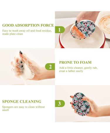 3-Pack Cleaning Kitchen Sponges Oval Skull Flowers Eaves Kitchen Cellulose Dishwashing Wood Pulp Cotton - Buy Online on GoSupps.com