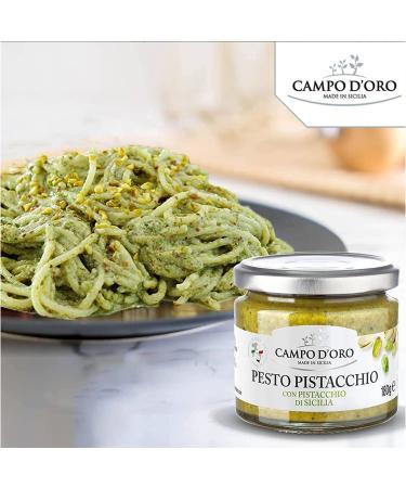 Pistachio Pesto - Sicilian Savory Creamy Spread - 6.35oz Glass Jar from Sicily by Campo D'Oro - Buy Online on GoSupps.com