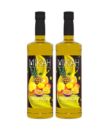 Mikah - Premium Flavors - Tropical (Fruits Tropicaux) x2 | Sirop pour boissons et desserts | Usage professionnel | 2 bouteilles de 1 litre (2x1000ml)