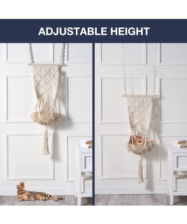 Macrame Cat Hammock Bed with Cushion - Boho Cat Hanging Bed for Wall, Ceiling, Window - Includes Hanging Kit - Cute Cat Furniture and Decor - Buy Online on GoSupps.com