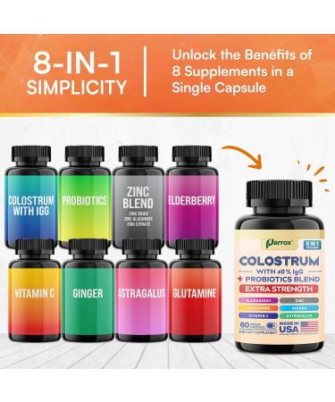 Colostrum Supplement Capsules Grass Fed Cow Colostrum with 40% IgG Probiotics Blend Elderberry Astragalus Zinc Ginger Vitamin C L-Glutamine 8 in 1 Extra Strength Bovine Boost (60 Caps) 60 Count (Pack of 1) - Buy Online on GoSupps.com