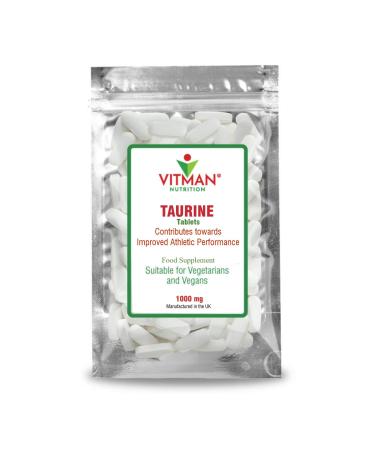 L-Taurine 1000mg 90 Tablets High Strength Energy and Endurance Sports Fitness Supplement Pre Workout Muscle Pump Gym Boost Brain & Heart Health - Made for VitMan Nutrition