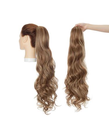 Real Fashion Drawstring Ponytail Hair Extensions Long Wavy Ponytail Blonde Black Brown 24" Clip in Hairpiece for Daliy Party Use Light Brown & Ash Blonde