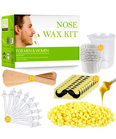 Nose Wax Kit  Nose Hair Removal Kit with Wax beads 20 Safe Tip Applicator 10 Containers and 10 Moustache Stencils   Nose Waxing Kit for Men and Women Easy  Quick and Painless Nose Hair Wax 42 Piece Set