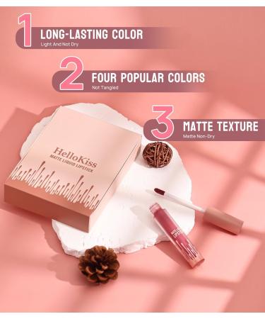 Shop Matte Liquid Lipstick - Long-Lasting Moisturizing Nude Red Tint | Waterproof Lip Gloss | 4 Colors Gift Set - Buy Online on GoSupps.com
