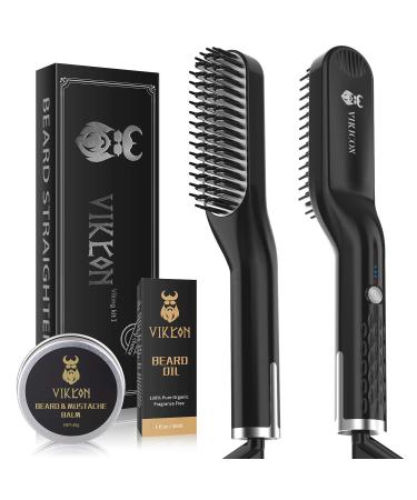 Beard Straightener for Men with FREE Beard Oil and Beard Balm Fast Anti-Scald Beard Straightening Comb Double Sided Ceramic Heated Beard Brush 3 Temperature Settings Portable for Travel and Home