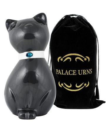 Palace Urns Cat Memorial Urn - Black, White Or Bronze - Cremation Keepsake for Pet's Ashes - Strong Metal Alloy, White Finish, 42 Cubic Inch Capacity - with Velvet Drawstring Bag - 8.25x4.25