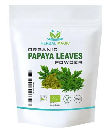 Herbal Magic's Organic Papaya Leaf Powder (Carica Papaya)- Most Prized Herb in Ayurveda - Ideal for Smoothies Baking soups - Free from Fillers & Preservatives- One Pack of 200gms 100 g (Pack of 2)