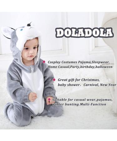 Doladola Unisex Baby Hooded Cartoon Animal Romper Grey Husky - Toddler Jumpsuit for 3.5-4.5 Years | Infant Pajama Outfit - Buy Online on GoSupps.com