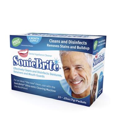 SonicBrite: Cleaning Powder for Dentures  Retainers  Night Guards  Aligners  and More   6 Month Mint Flavored Cleaner Supply   Powerful Formula Removes Stains and Plaque