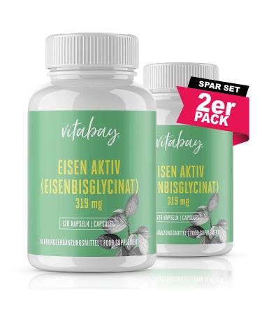 VITABAY Iron high -dosed - 240 vegan iron capsules (2 Set) 319 mg Eisenbisglycinat - iron tablets high -dose iron preparations - iron tablet Iron supplement tablet iron naturally tablet 240 pieces (1 Pack)