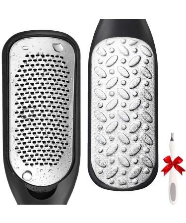Augcomre Foot Files Spa Callus Removal Pedicure Care Set Callus Remover Washable Stainless Steel Double-Sided Black
