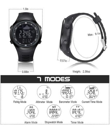 AMYSPORTS Men Outdoor Fishing Watches Waterproof Hiking Digital Watch Sport Altimeter Black Barometer Watch Outdoors Fishing Rugged Strap - Buy Online on GoSupps.com