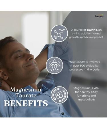 Herba Magnesium Taurate Supplement 500mg 180 Vegetable Capsules | Chelated with Taurine for Bioavailability | 40mg of Elemental Magnesium Per Capsules | Made in Canada - Buy Online on GoSupps.com