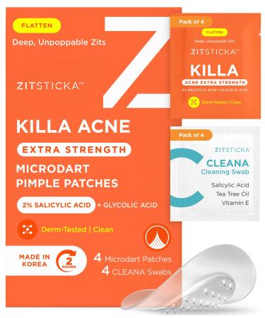 ZitSticka KILLA Lot de 4 patchs anti-acn extra forts de qualit m dicale Patchs avanc s action rapide pour les premiers zits Commence fonctionner en 2 heures 4 Count (Pack of 1) Zit Patches - Extra fort